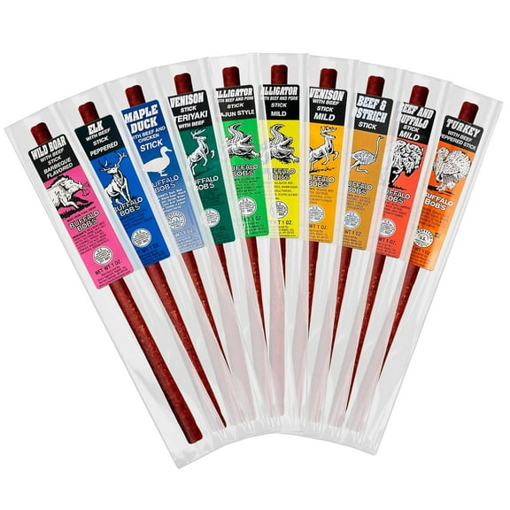 Buffalo Bob’s Exotic Meat Sticks Variety Pack – 10 Assorted Wild Game Jerky Snacks