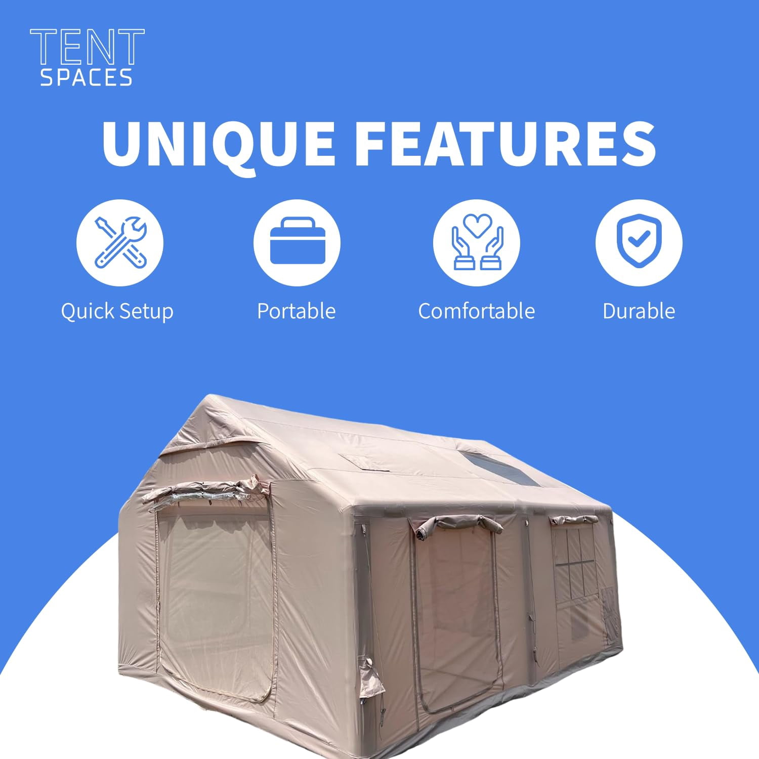 Tentspaces - Inflatable Tents for Camping | Glamping Tent | Blow Up Tent | Air Tent for Camping Adult | Lightweight | Durable | Quick Assembly | Includes Air Pump, Pegs & Ropes | 5 Person(Reese 3600)