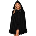 thumbnail image 5 of SAWOBUUN Velvet Hooded Cape with Ruffle Hem & Bow Tie Short Cloak for Women Halloween Little Red Riding Hood Party Shawl, 5 of 9