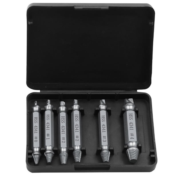 EeaseMX Juego de 6 brocas extractoras de tornillos con guía para quitar pernos rotos y dañados, extractor de tornillos de doble punta (plateado)