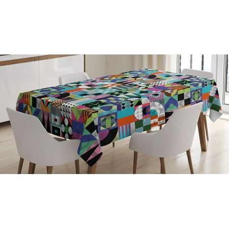 

Mid Century Tablecloth Mix of Various Different Geometric Shapes in Squares Funky Sixties Revival Rectangular Table Cover for Dining Room Kitchen 52 X 70 Inches Multicolor by Ambesonne