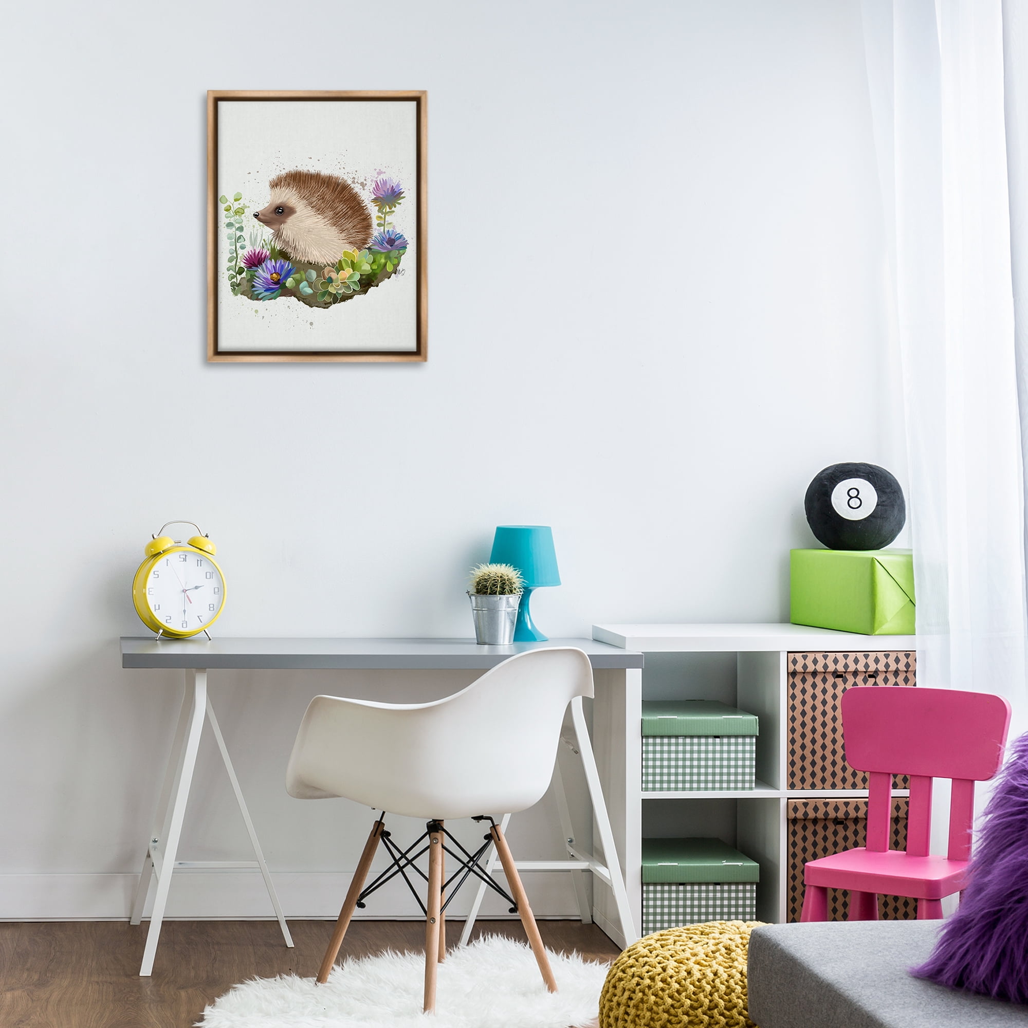 Stupell Industries Hedgehog in Garden Animals & Insects Painting Brown Floater Framed Canvas Art Print Wall Art, 17 x 21