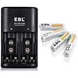 EBL Battery Charger for AA AAA 9V Ni MH Ni CD Rechargeable Batteries 3 in 1 with EBL AAA 1100mAh Ni MH