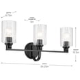 thumbnail image 4 of 55226BKFLU Kichler Lighting Gioe - 3 Light Bath Vanity-10.5 Inch Tall and 24.25 Inch Wide-Black Finish-Clear Fluted Glass Color, 4 of 9