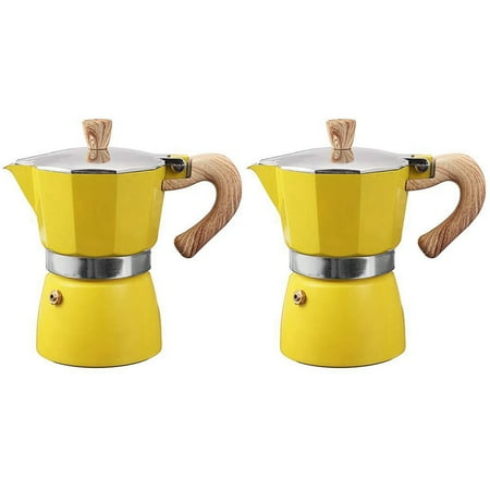 

2X Aluminum Italian Moka Espresso Coffee Machine Filter Stove Pot 3 Cups(Yellow)