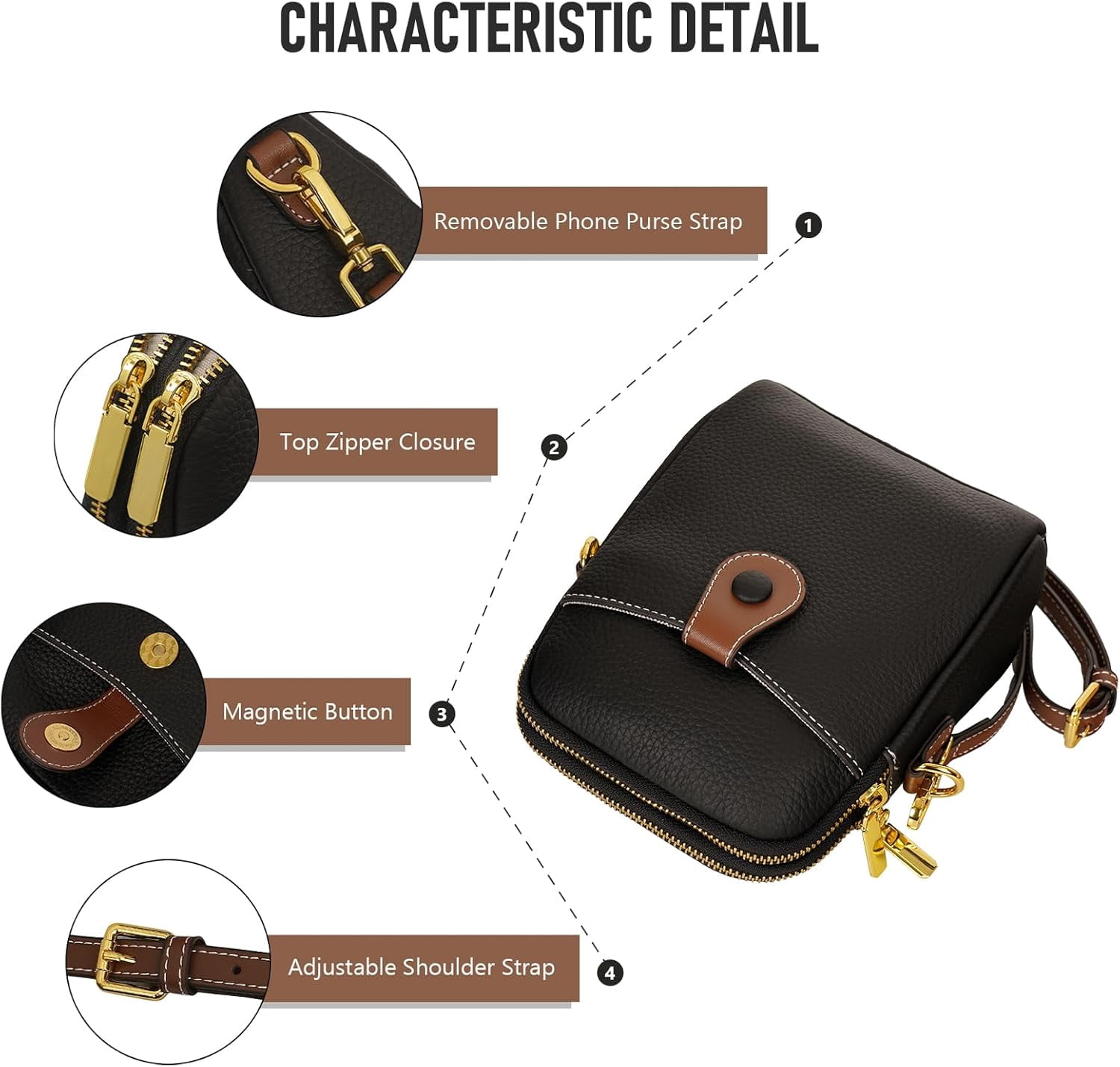 Small Crossbody Bags For Women, Genuine Leather Small Crossbody Purses For Women Cell Phone Crossbody Wallet Purses