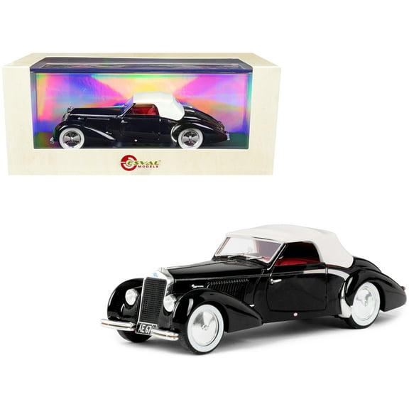 1939 Delage D6-70 Cabriolet (Top Up) RHD Black with White Top and Red Interior Ltd Ed to 250 pcs 1/43 Model Car by Esval Models