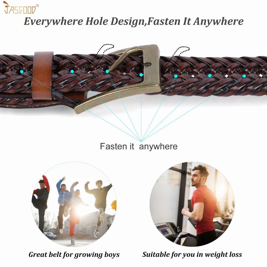 JASGOOD Men's Braided Cowhide Leather Belt photo 8