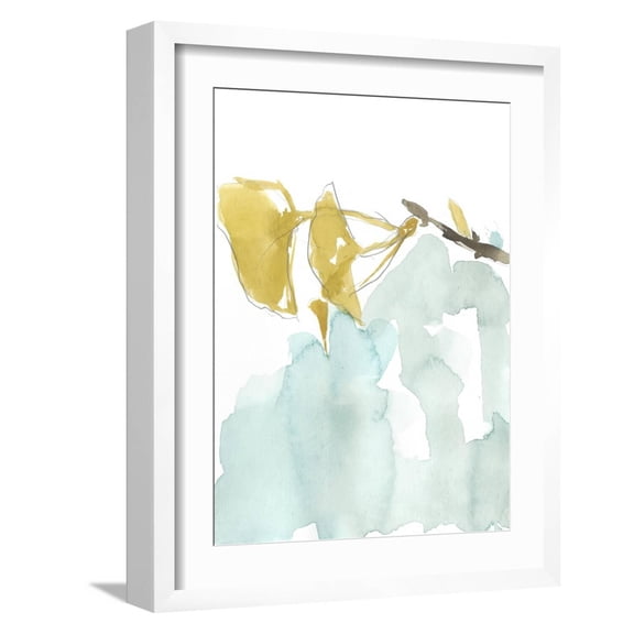 Art.com Ginkgo on Dusty Teal I Art Print by Jennifer Goldberger, White Frame Wall Art, 17" x 21"