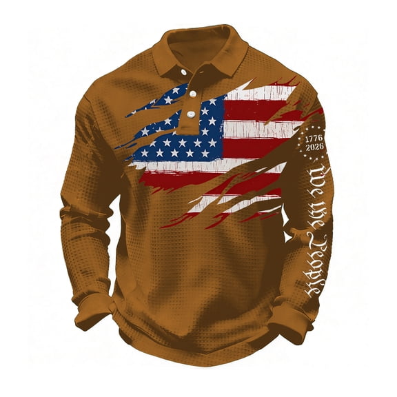 Men's 250 American Anniversary Shirt Novelty Waffle Fabric Polo Shirts Patriotic Tee