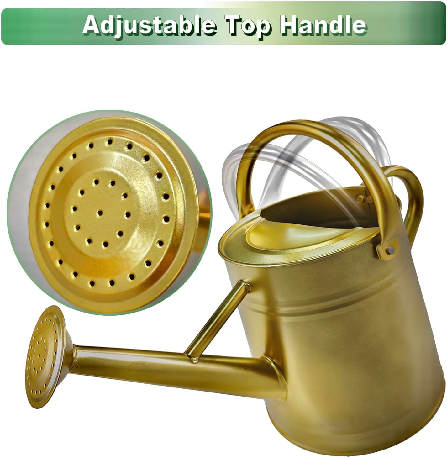 Watering Can for Outdoor&Indoor Plants，1 Gallon Metal Watering Can with with Removable Spout，Galvanized Steel Garden Flower Water Can Plant Watering Pot with 2 Handles，Gold