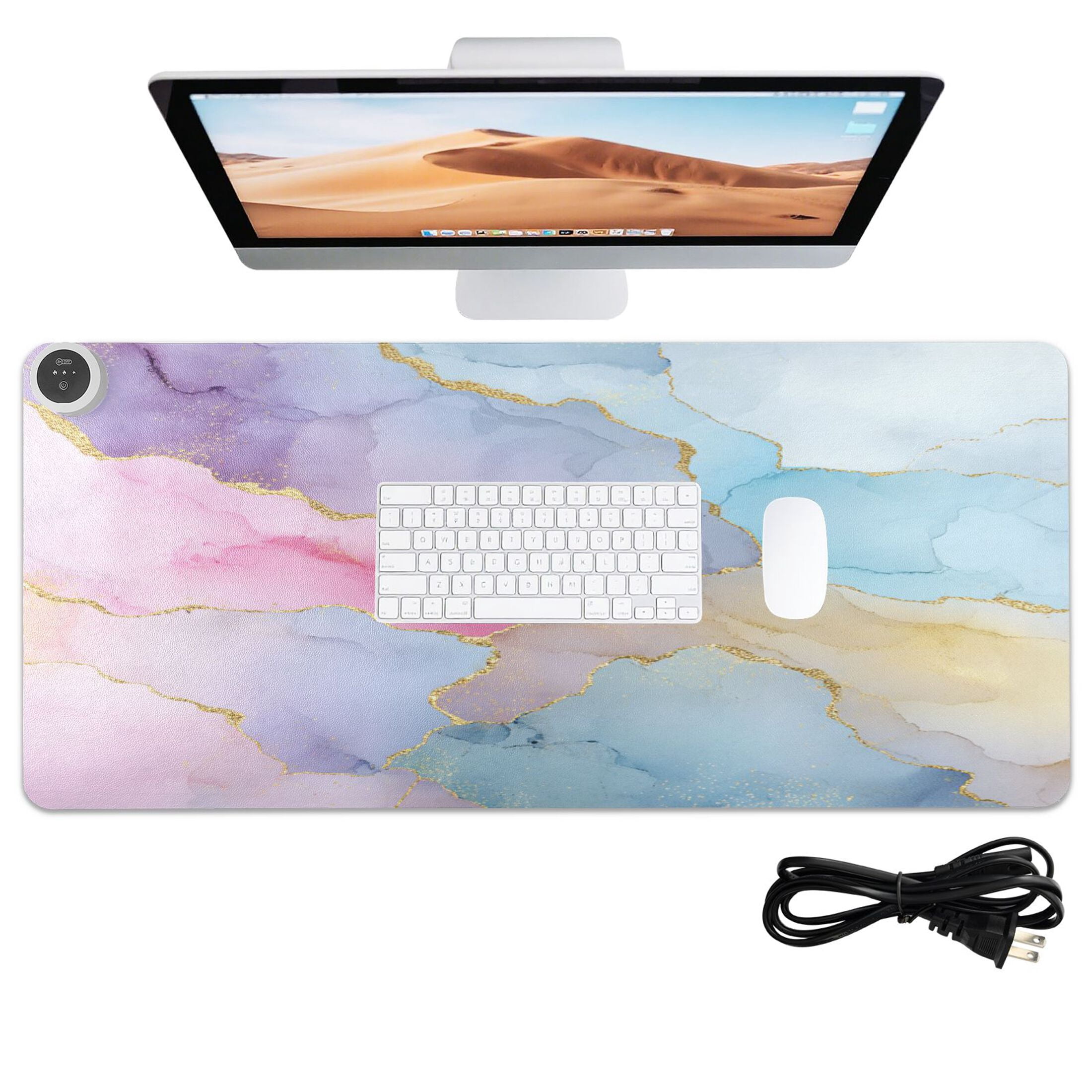 Large Heated Desk Mat Mouse Pad 31.5"x13"PU Leather Graphene Heating Desk Warmer with 3 Temperature Settings 110V US Plug Non-Slip Warm Pad for Home, Office, and Gaming Unicorn Fantasy Fluid Art