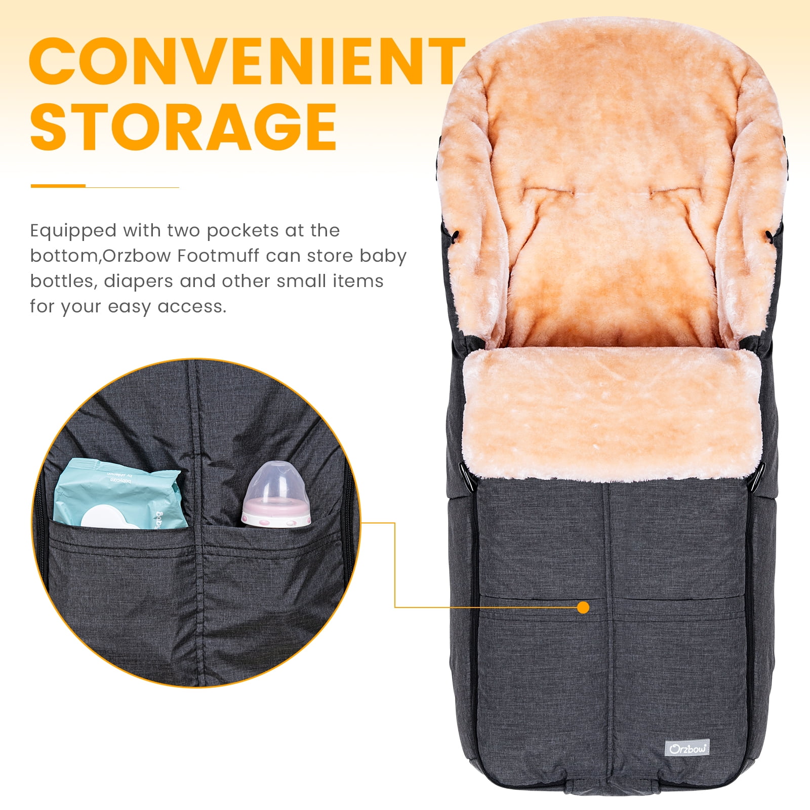 Orzbow Wool Warm Bunting Bag Universal,Suitable below 5 ℃,For Alaska,Stroller Sleeping Bag Cold Weather,Waterproof Toddler Footmuff,Dark Grey
