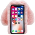 thumbnail image 3 of Rabbit Case for iPhone XR 6.1 Inch 2018, Cute 3D Bunny Ears Soft Furry Hairball Fuzzy Winter Warm Faux Fur Plush Fluffy Flexible TPU Bumper Protective Skin Cover for Women Girls - Pink, 3 of 5