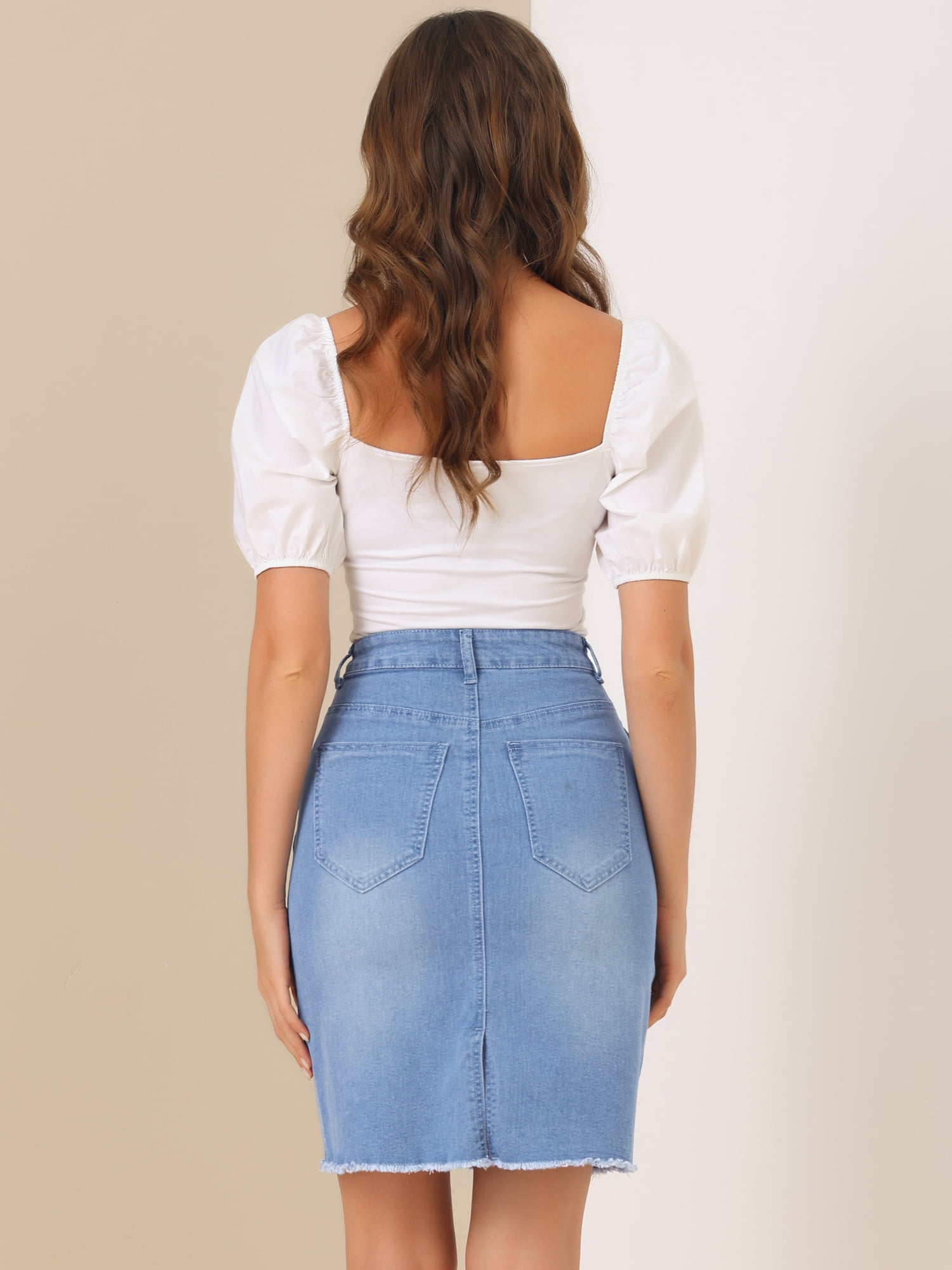DARING DIVA Women's Ripped Hem Washed Jeans Denim Skirt XL Sky Blue