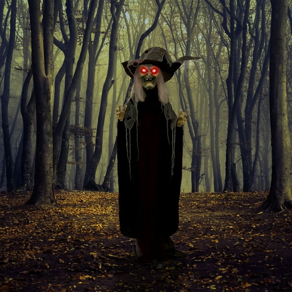 Haunted Hill Farm 6-Ft. Life-Size Witch Prop with Lights and Sound, Indoor/Covered Outdoor Halloween Decoration, HHWITCH-36FLSA