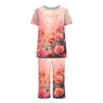 thumbnail image 5 of CLOISE Womens Sleepwear Sets 2-Piece Comfortable Short Sleeve Sleepwear Shirts and Soft Capri Pants with Pockets Sleep Sets Casual Button Plisse Floral Graphic Trendy Loungewear, 5 of 5