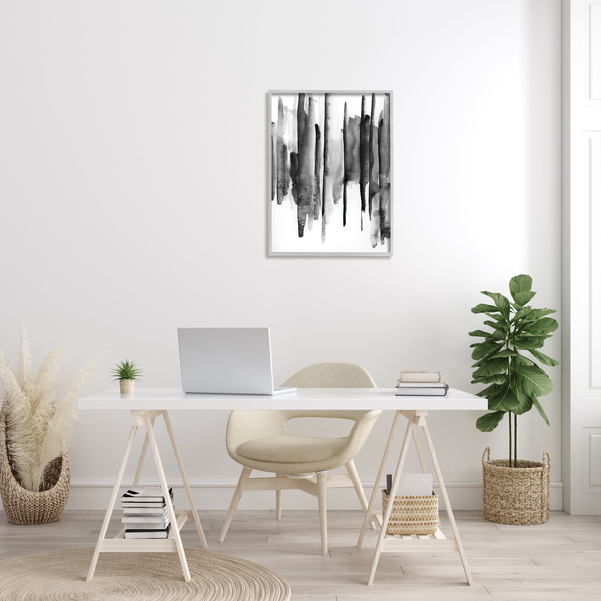 Stupell Indtries Vertical Black Ink Strokes Abstract Watercolor Over White,24 x 30,Design by VDK Atelier