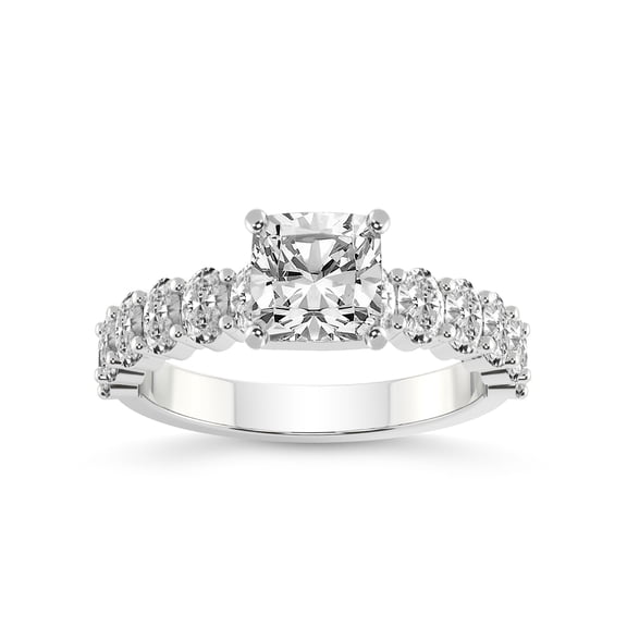 2 Carat IGI Certified Cushion Shape Lab Grown Diamond Engagement Ring | 14K White Gold | Danica Side Oval Diamond Eternity Lab Diamond Ring | FG-VS1-VS2 Quality Friendly Diamonds