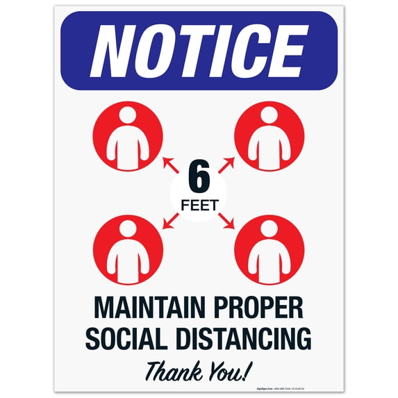Social Distancing Sign, Maintain Proper Social Distancing 6 Feet, 18x24 Corrugated Plastic