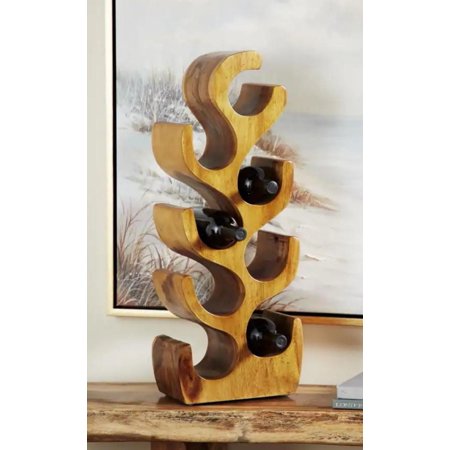 Rustic Farmhouse Flaming Tree of Life Acacia Wood 8 Slots Wine Holder Rack Caddy