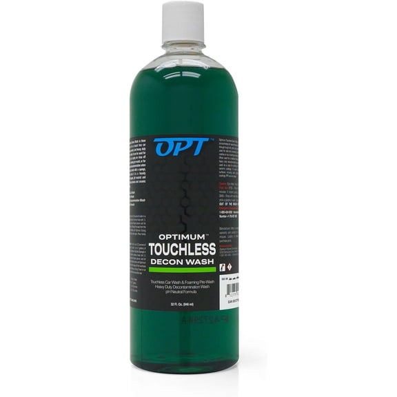Optimum Touchless Decon Car ash Soap – pH Neutral, Heavy Duty Decontamination, Touch Free, Spray on and Rinse Off Car ash and Ceramic Coating Maintenance Multi-Use Formula (32 Oz)