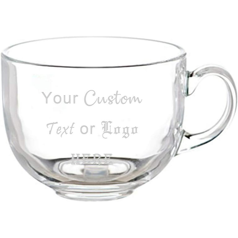 Personalised coffee or tea mug, with engraving on clear glass