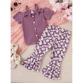 thumbnail image 2 of Suealasg 2Pcs Kids Girls Clothes 4T Toddler Girl Summer Casual Outfits Short Sleeve Off Shoulder Tops + Flare Pants Set, 2 of 8