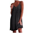 thumbnail image 2 of ZHOGXU Women's Dress Sleeveless Suspender V Neck Solid Color Lace Trim Fashion Comfortable Mini Dresses For Casual Daily Wear,Black,Xl, 2 of 6