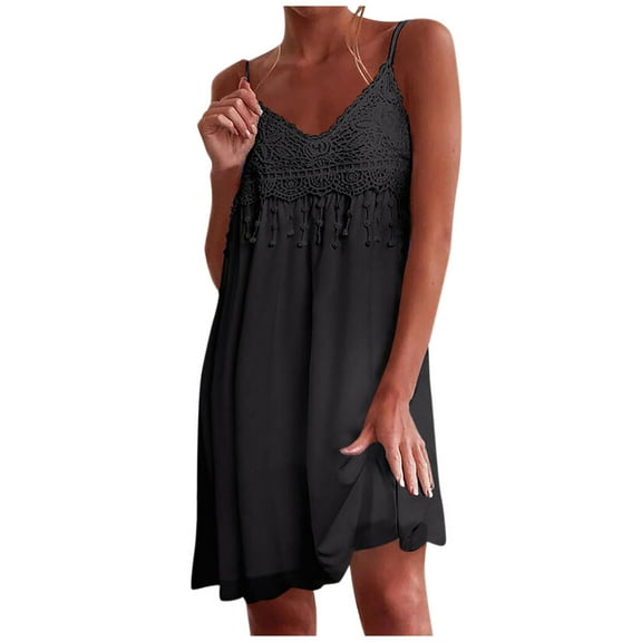 Women's Lace Mini Dress Casual Sleeveless Summer Beach Fashion Sexy Loose Hem Cute Flowy Comfortable Stylish Trendy Outfit
