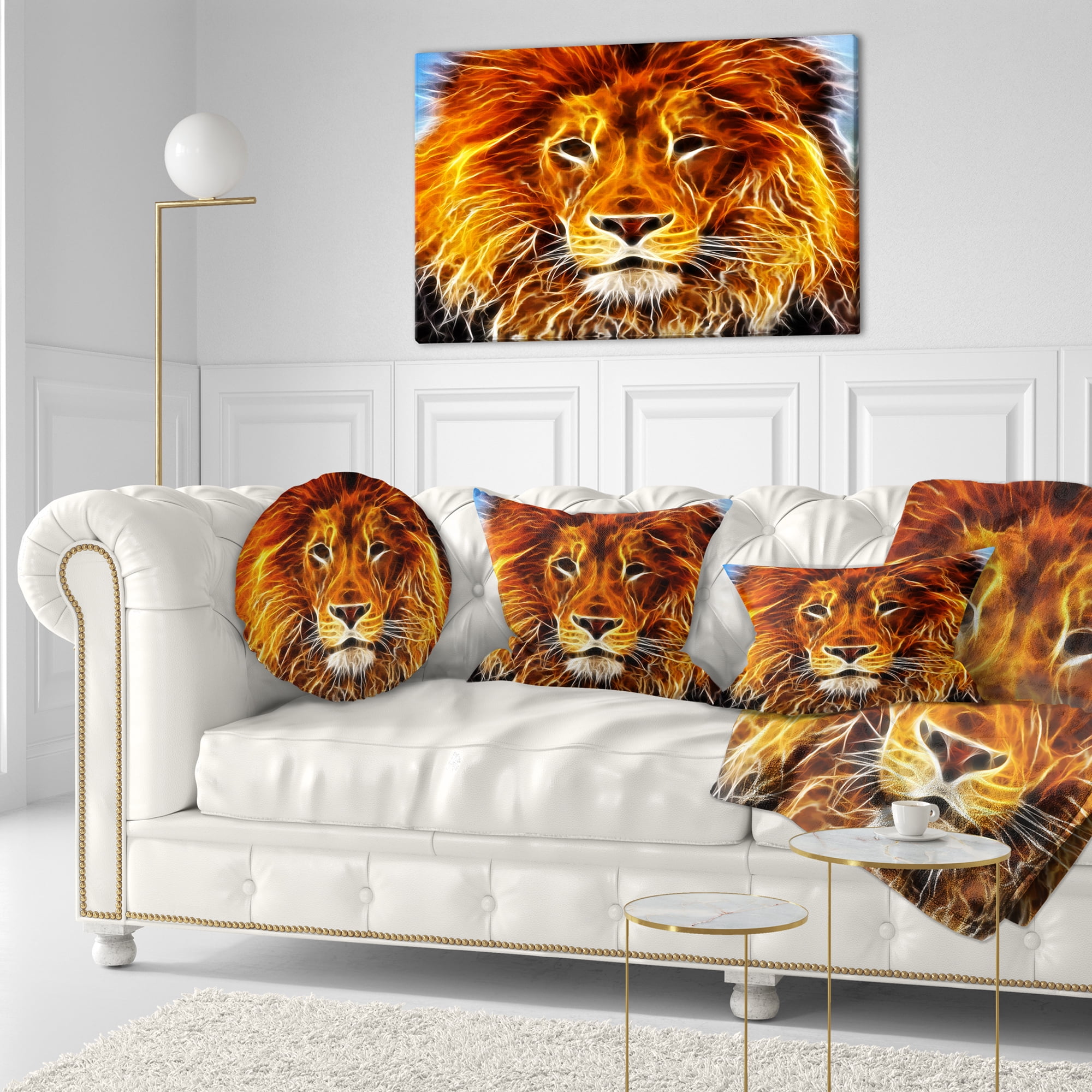 Designart Drawing of the King of Jungle - Animal Throw Pillow - 12x20