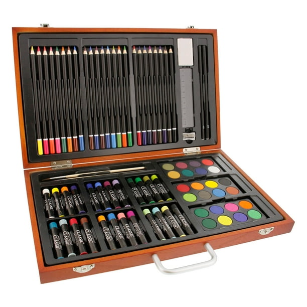 Us Art Supply 82 Piece Deluxe Artist Studio Creative Wood Box Set Colored Pencils, Watercolor Paints, Oil Pastels - Walmart.com
