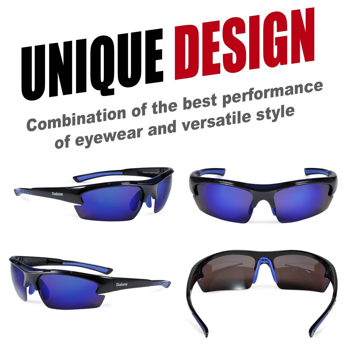 Duduma Polarized Designer Fashion Sports Sunglasses for Baseball Cycling Fishing Golf Tr62 Superlight Frame Black/Blue - image 2 of 6