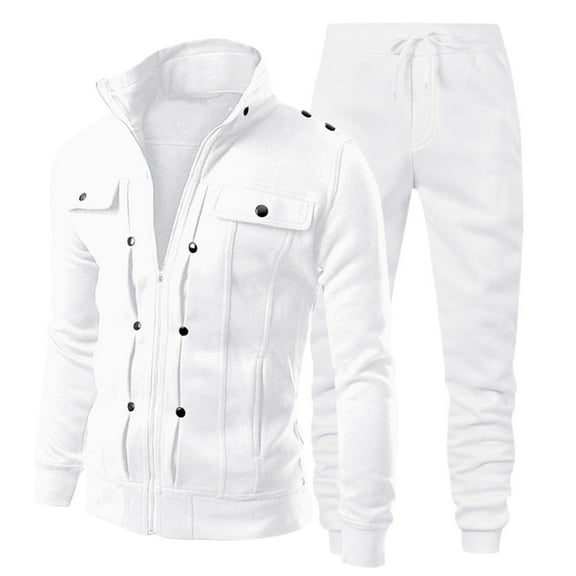 ibiyuan Mens Track Suits 2 Piece Set Big and Tall 4xlt Autumn Winter Casual Outfits Hooded Athletic Tracksuit Regular Fit Jacquard Jogging Suit Set Sweatsuit Outfits,White