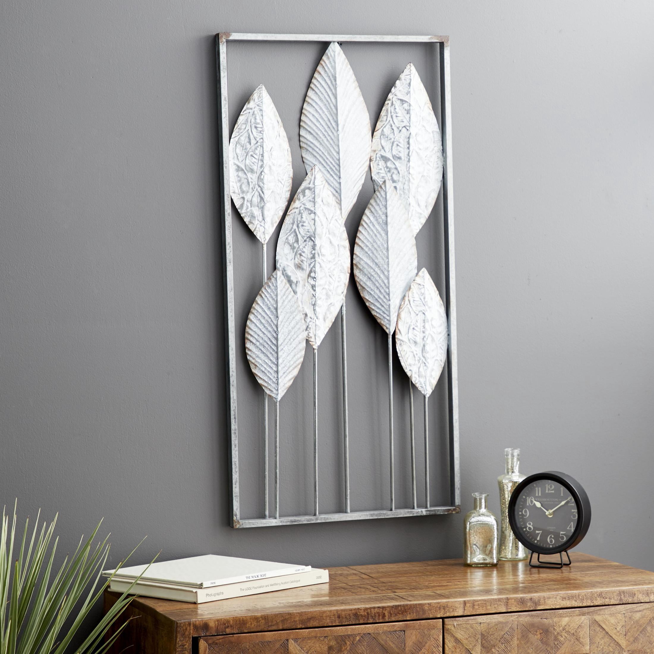 DecMode Gray Metal Tall Cut-Out Leaf Wall Decor with Intricate Laser Cut Designs