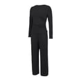 thumbnail image 4 of CPNG Girls Casual Outfit Set Solid Color Crewneck Long Sleeve Crop Tops and Matching Straight Leg Pants 2 Piece Set, 4 of 5