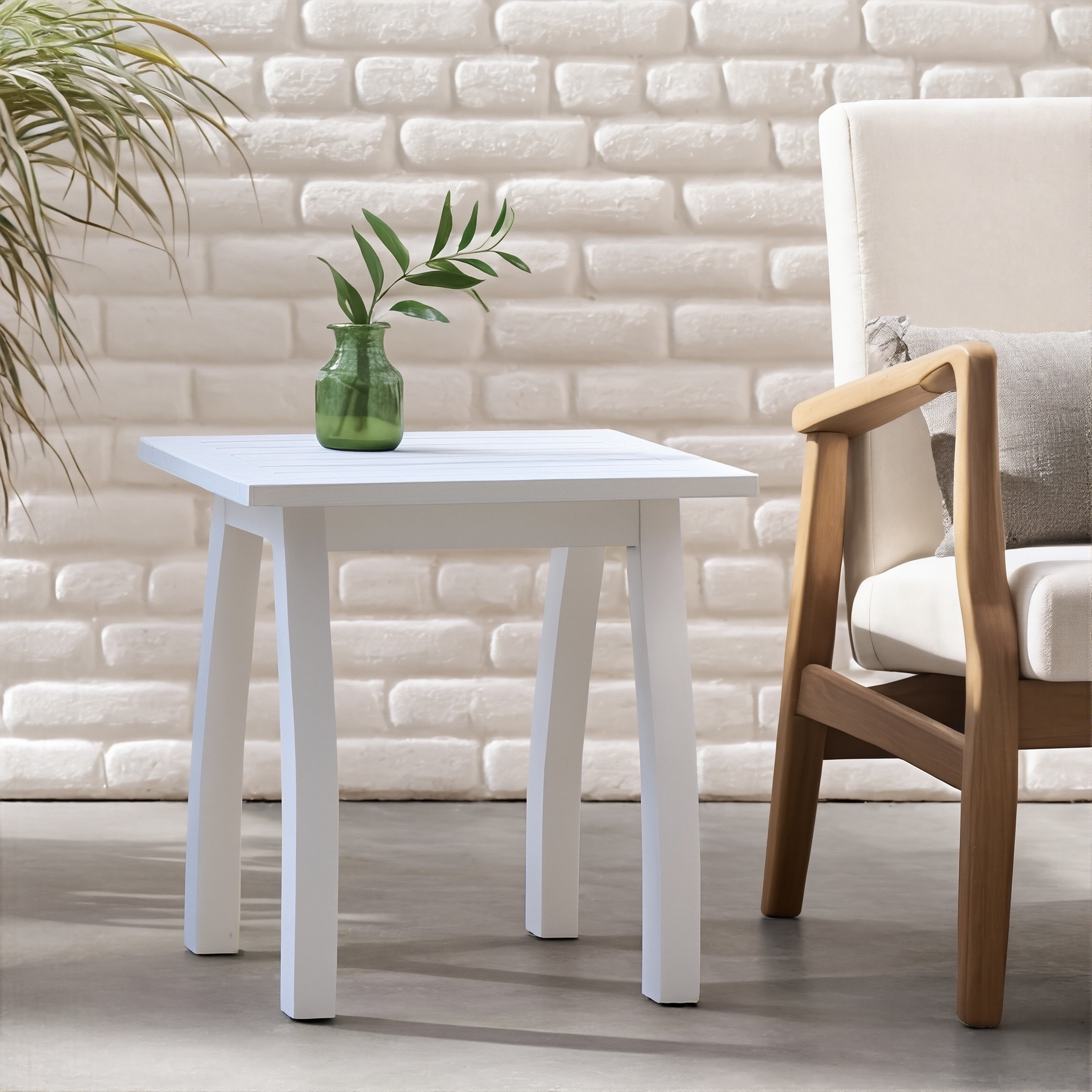 Side Table, Weather-Resistant Rectangular End Table for Patio, Garden, Lawn, and Living Room (White PU)