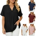 thumbnail image 6 of WBQ Women's Dressy Casual Tops Business Work Blouses Button Down Shirts Cap Sleeve V Neck Tshirt, 6 of 8