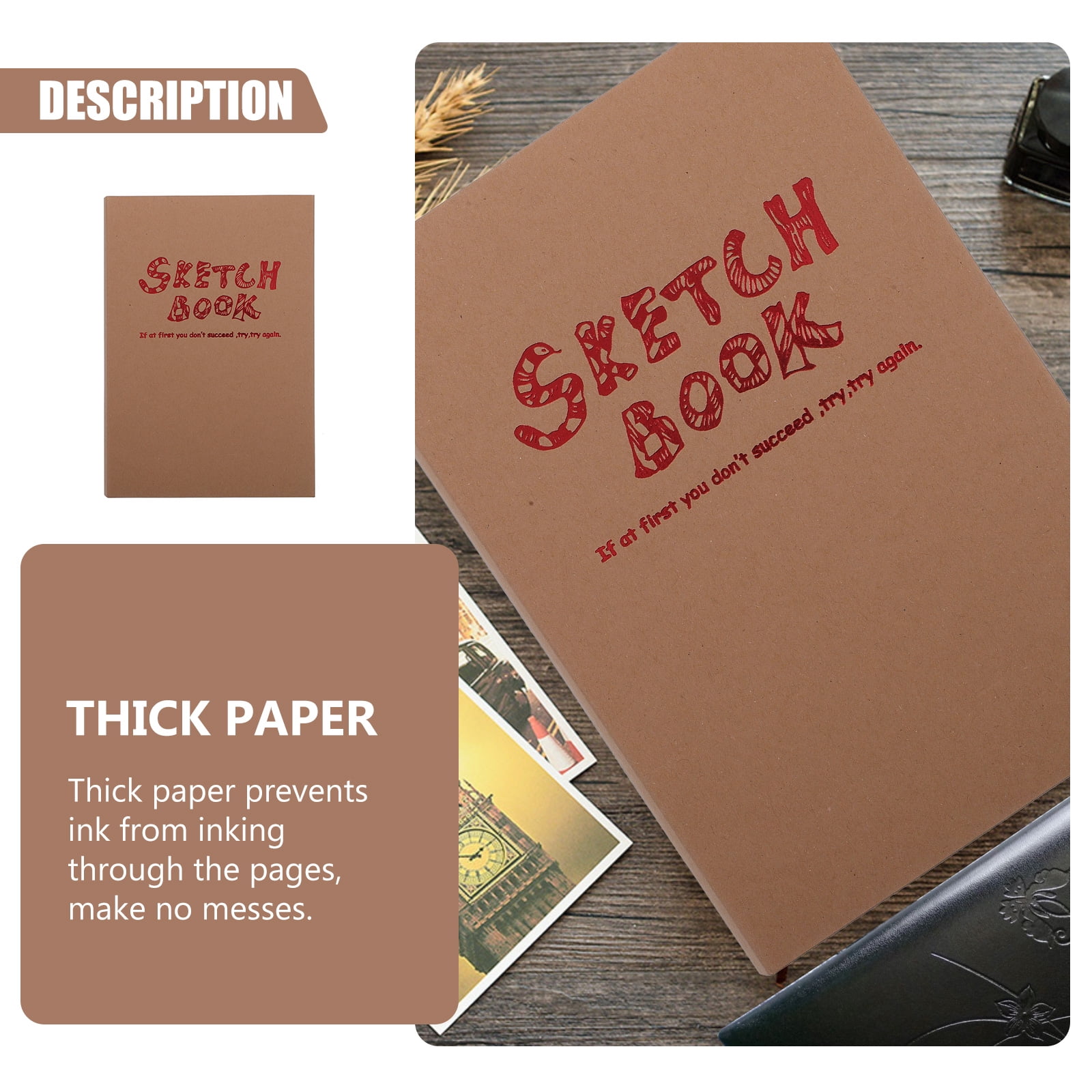 Journal Sketch Notebook Hardcover Book Sketchbook Kraftdrawing Paper Thick Students Portable Journals Page Blank Unlined, Size: 21X14.2X2.3CM