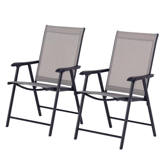 Resenkos 2-Pack Outdoor Folding Chairs, Armrest Dining Seats, Metal Frame, Patio, Stacking, Easy Assembly,Gray