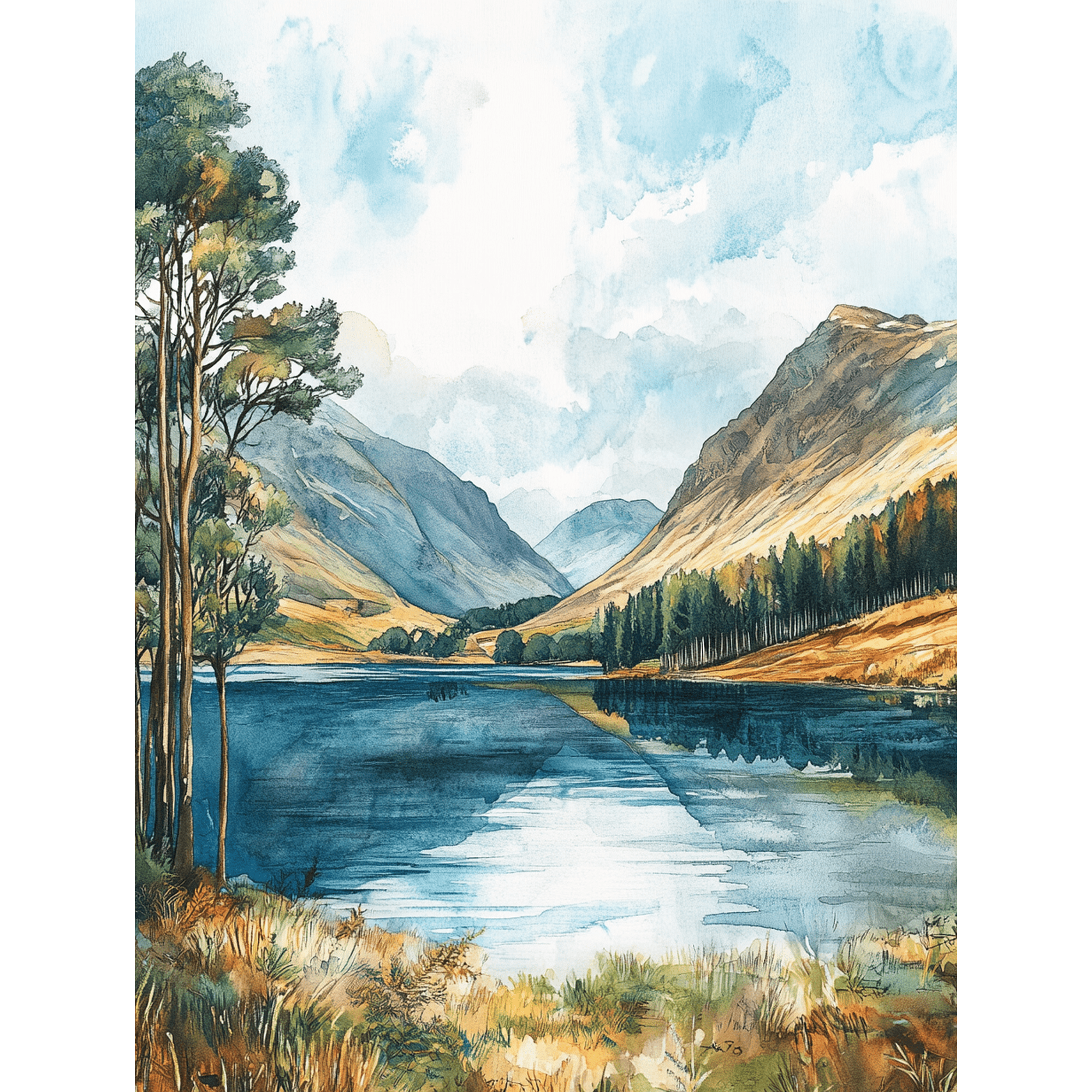 Serene Lake and Mountain Landscape Canvas Print/Wall Art, Perfect for Living Room, Bedroom, Office, Bathroom, and Dining Room Decoration.