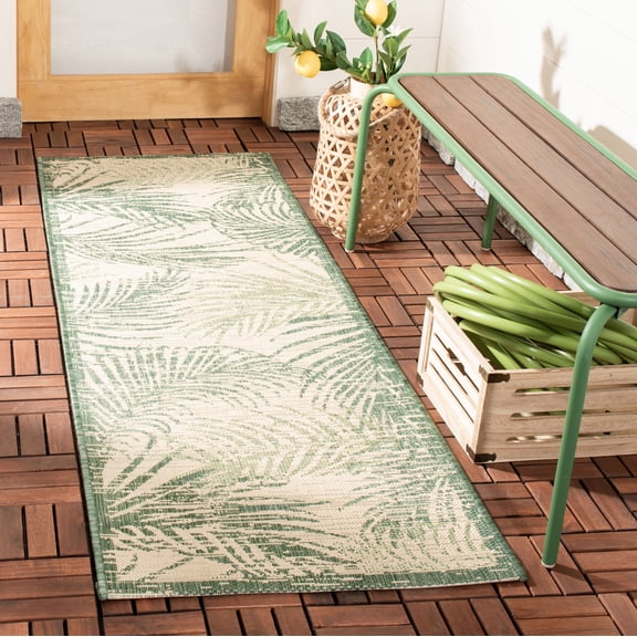 Safavieh Courtyard Padic Botanical Indoor/Outdoor Runner Rug, Beige/Green, 2'3" x 6'7"