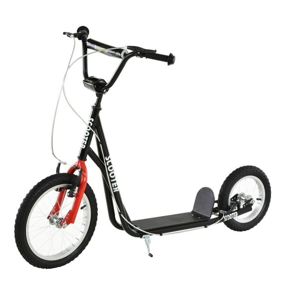 Kick Scooter for Teens & Kids, Adjustable Handlebar, Dual Brakes, Inflatable Wheels - Black