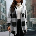 thumbnail image 5 of Fshiont Women's Fuzzy Fleece Jacket - Oversized Plaid Sherpa Cardigan with Hood, Open Front Coat for Fall and Winter Gray S, 5 of 5