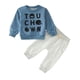 thumbnail image 1 of Gibobby Conjunto de Bebé A Niño Conjunto de ropa de 2 piezas con estampado de fútbol y alfabeto de manga larga para niños pequeños(Azul,0-6 Meses), 1 of 5