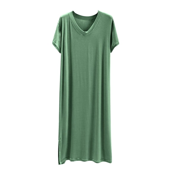 Womens Modal Nightgowns Short Sleeve Sleepshirt V Neck Top Shirt Dress Soft Nightshirts Loose Loungewear