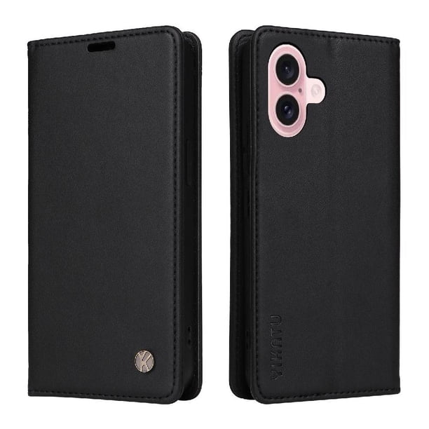 Funda para iPhone 16 Estuche de Cuero PU Tipo Cartera con Ranuras para Tarjetas y Cierre Magnético