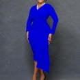 thumbnail image 2 of AURA Plus Size Women V Neck Long Sleeve High Waist Pencil Midi Dress Elegant Office Party Outfit, 2 of 10
