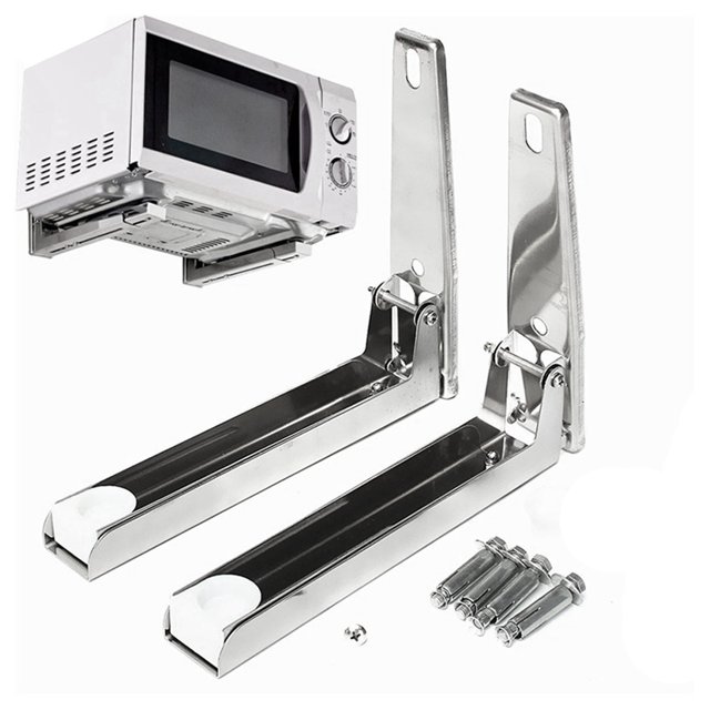 2X Support Frame Steel Foldable Stretch Shelf Rack Microwave Oven Wall Mount Bracket Stainless Silver