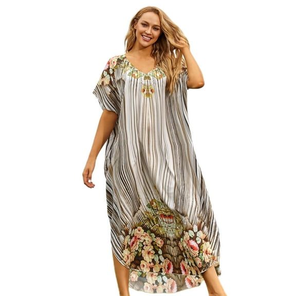 Jesscasday Women Beachwear Long Swimsuit Cover Up Floral Print Beach Dress Bikini Cover Ups